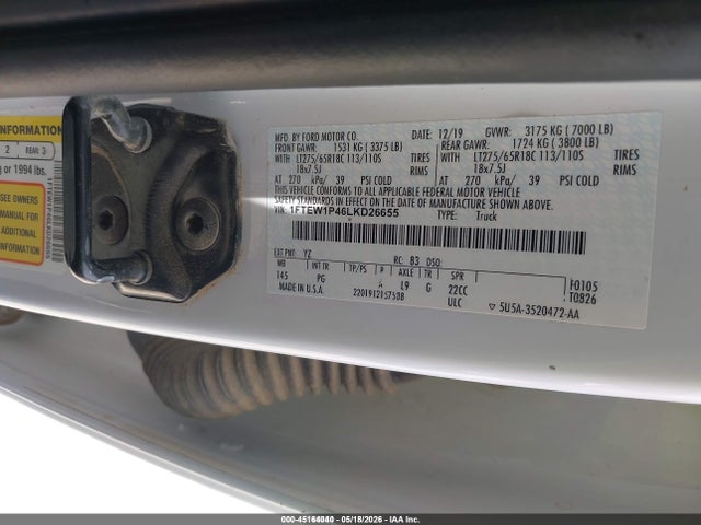 Продажа на аукционе авто 2020 Ford F-150 Police Responder Xl, vin: 1FTEW1P46LKD26655, номер лота: 45164040