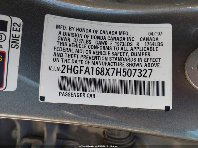 Aukcja sprzedaży 2007 Honda Civic Ex, vin: 2HGFA168X7H507327, numer aukcji: 45164044