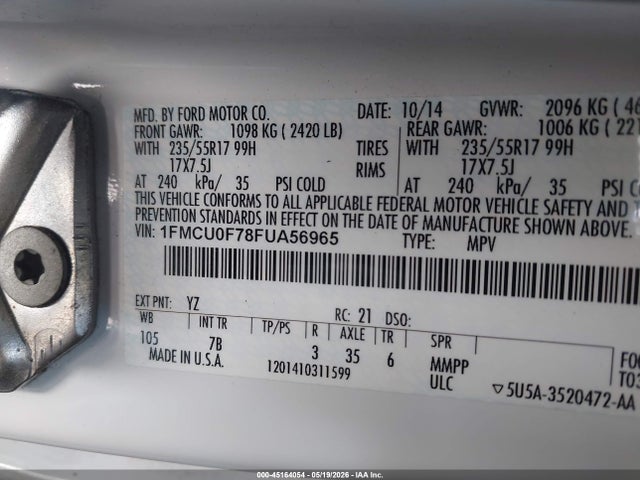 Aukcja sprzedaży 2015 Ford Escape S, vin: 1FMCU0F78FUA56965, numer aukcji: 45164054