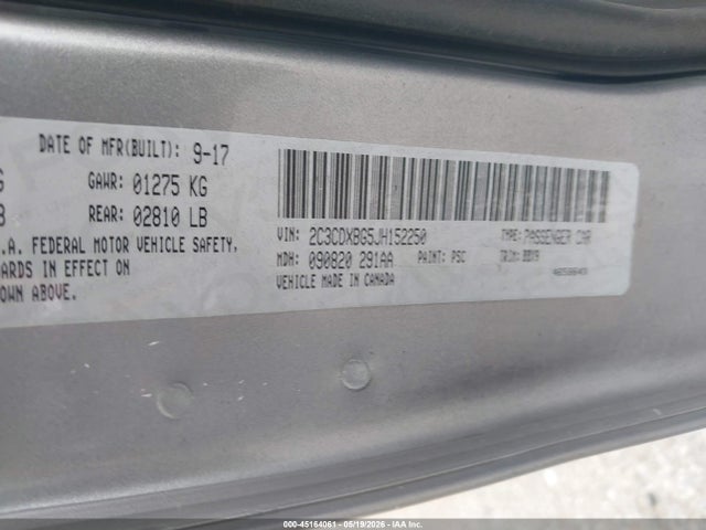 2018 Dodge Charger Sxt Rwd მანქანა იყიდება აუქციონზე, vin: 2C3CDXBG5JH152250, აუქციონის ნომერი: 45164061