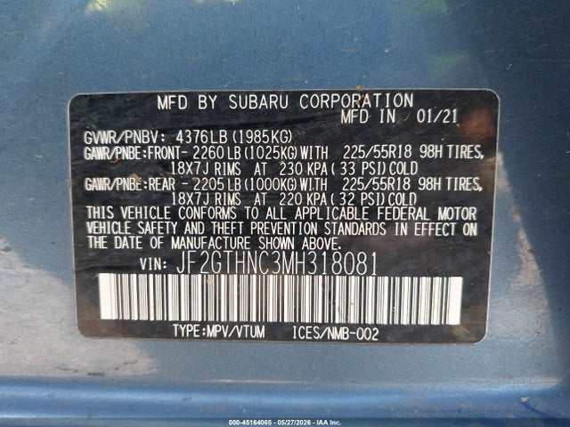 Продажа на аукционе авто 2021 Subaru Crosstrek Limited, vin: JF2GTHNC3MH318081, номер лота: 45164065