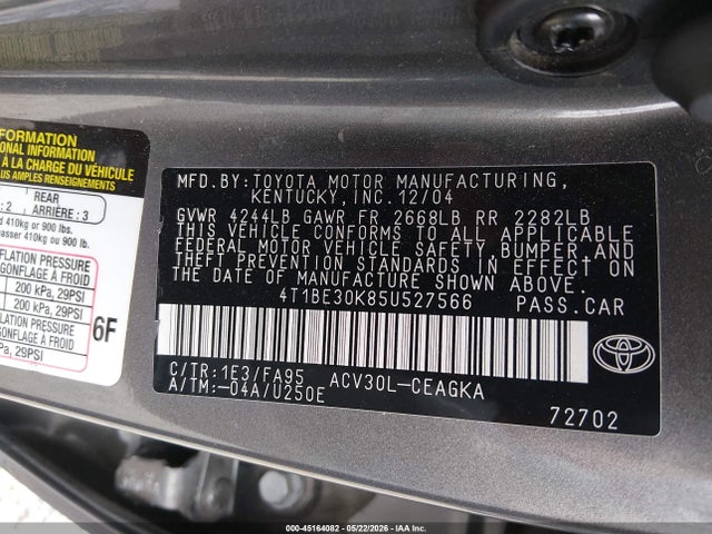 Aukcja sprzedaży 2005 Toyota Camry Xle, vin: 4T1BE30K85U527566, numer aukcji: 45164082