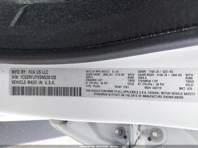Aukcja sprzedaży 2025 Ram 1500, vin: 1C6SRFJPXSN526128, numer aukcji: 45164134