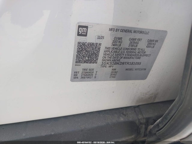Aukcja sprzedaży 2026 Gmc Yukon 2wd Elevation, vin: 1GKS1BKD9TR181055, numer aukcji: 45164152