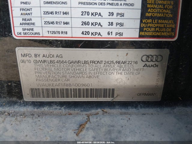 45164156 :رقم المزاد ، WAUKEAFM8BA009601 vin ، 2011 Audi A3 2.0t Premium مزاد بيع