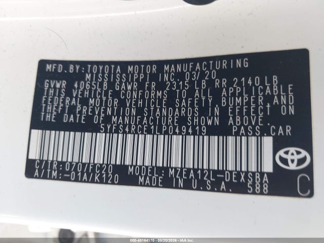 Toyota COROLLA SE 2020 5YFS4RCE1LP049419 Image 9