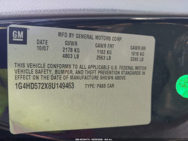 Aukcja sprzedaży 2008 Buick Lucerne Cxl, vin: 1G4HD572X8U149463, numer aukcji: 45164174