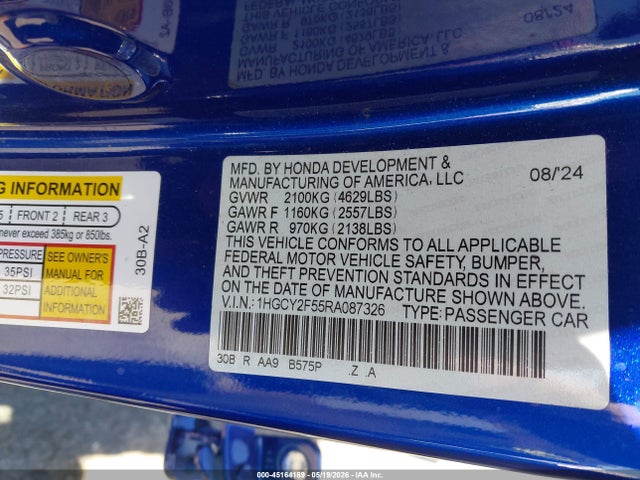 1HGCY2F55RA087326 Honda Accord Hybrid Sport