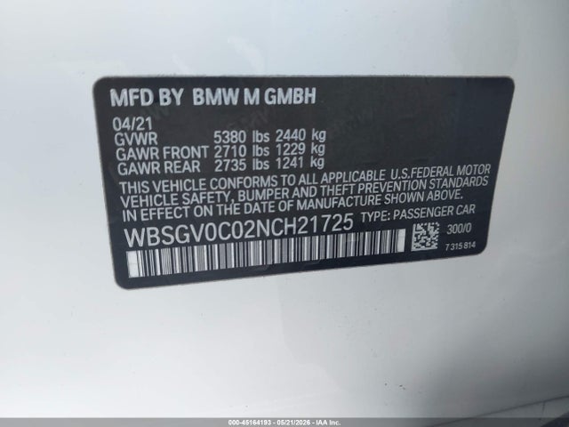Auction sale of the 2022 Bmw M8 Gran Coupe Competition, vin: WBSGV0C02NCH21725, lot number: 45164193