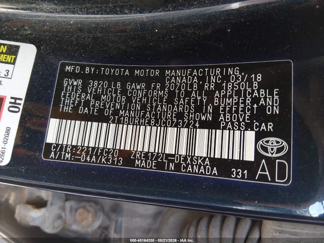Aukcja sprzedaży 2018 Toyota Corolla Se, vin: 2T1BURHE8JC073724, numer aukcji: 45164200