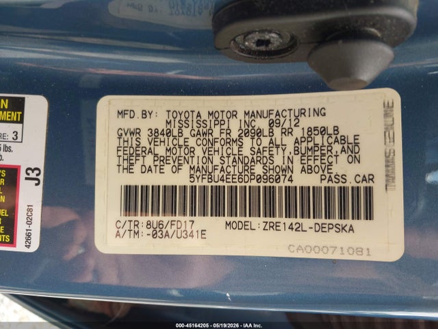Продаж на аукціоні авто 2013 Toyota Corolla S, vin: 5YFBU4EE6DP096074, номер лоту: 45164205