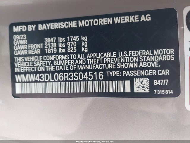 Aukcja sprzedaży 2024 Mini Convertible Cooper S, vin: WMW43DL06R3S04516, numer aukcji: 45164206