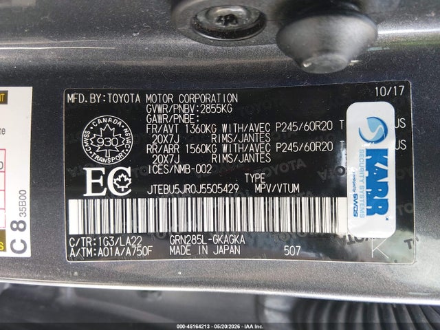 Aukcja sprzedaży 2018 Toyota 4runner Sr5, vin: JTEBU5JR0J5505429, numer aukcji: 45164213