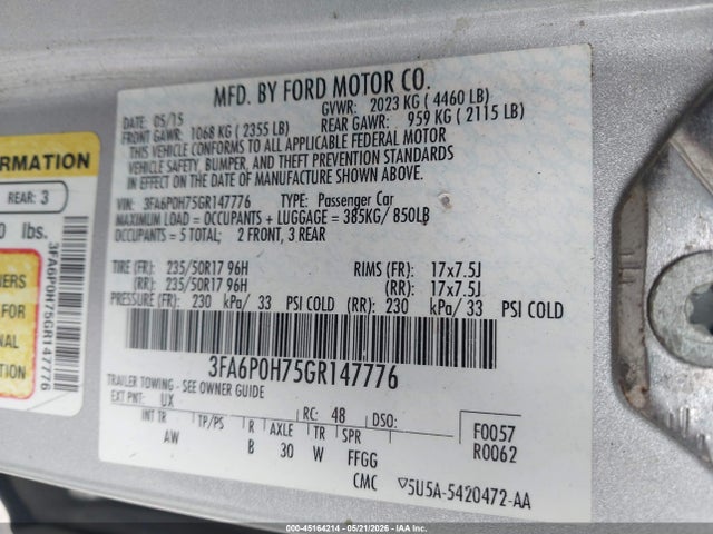 Aukcja sprzedaży 2016 Ford Fusion Se, vin: 3FA6P0H75GR147776, numer aukcji: 45164214