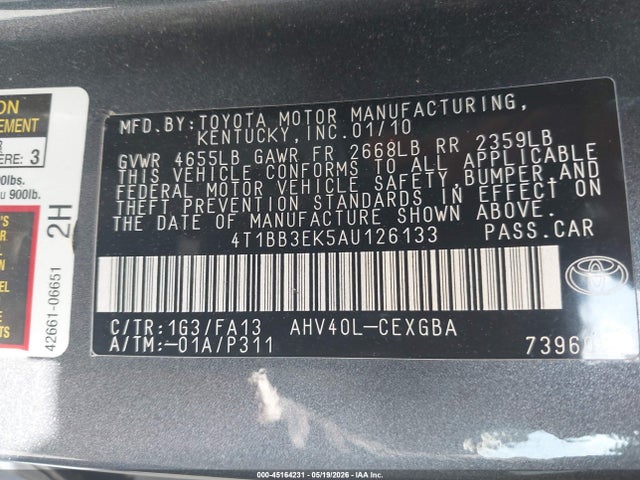 Продажа на аукционе авто 2010 Toyota Camry Hybrid, vin: 4T1BB3EK5AU126133, номер лота: 45164231