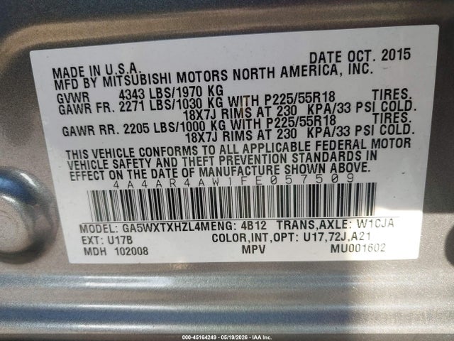 Aukcja sprzedaży 2015 Mitsubishi Outlander Sport Gt, vin: 4A4AR4AW1FE057509, numer aukcji: 45164249