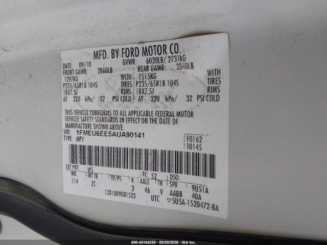 Aukcja sprzedaży 2010 Ford Explorer Eddie Bauer, vin: 1FMEU6EE5AUA90141, numer aukcji: 45164250