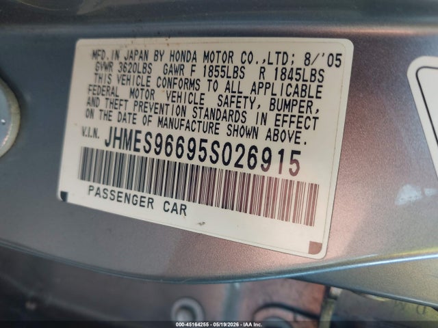 2005 Honda Civic Hybrid მანქანა იყიდება აუქციონზე, vin: JHMES96695S026915, აუქციონის ნომერი: 45164255