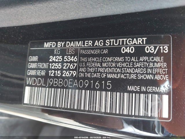 45164296 :رقم المزاد ، WDDLJ9BB0EA091615 vin ، 2014 Mercedes-benz Cls 550 4matic مزاد بيع