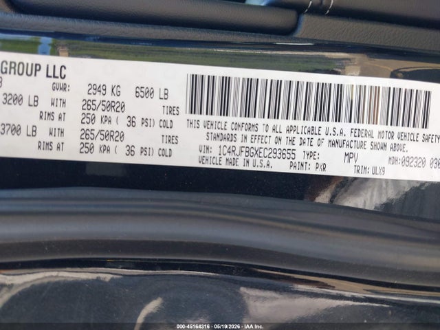 45164316 :رقم المزاد ، 1C4RJFBGXEC293655 vin ، 2014 Jeep Grand Cherokee Limited مزاد بيع