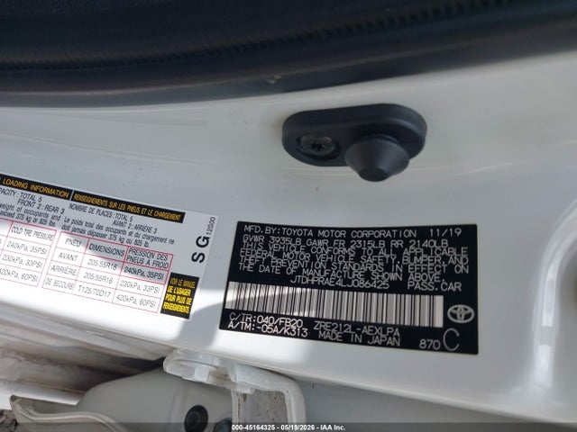 Продажа на аукционе авто 2020 Toyota Corolla Le, vin: JTDHPRAE4LJ086425, номер лота: 45164325