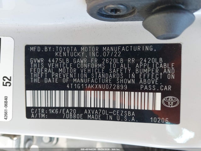 Toyota CAMRY SE 2022 4T1G11AKXNU072899 Image 9