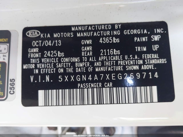 Продажа на аукционе авто 2014 Kia Optima Ex, vin: 5XXGN4A7XEG269714, номер лота: 45164331