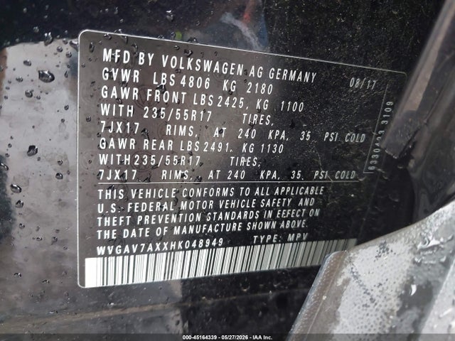 WVGAV7AXXHK048949 Volkswagen Tiguan 2.0t/2.0t S