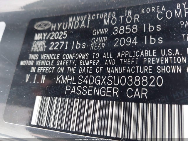 Aukcja sprzedaży 2025 Hyundai Elantra Sel Convenience, vin: KMHLS4DGXSU038820, numer aukcji: 45164343