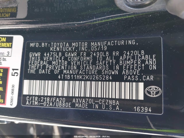 Toyota CAMRY LE 2019 4T1B11HK2KU265284 Image 9