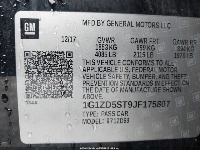 Продаж на аукціоні авто 2018 Chevrolet Malibu Lt, vin: 1G1ZD5ST9JF175807, номер лоту: 45164364