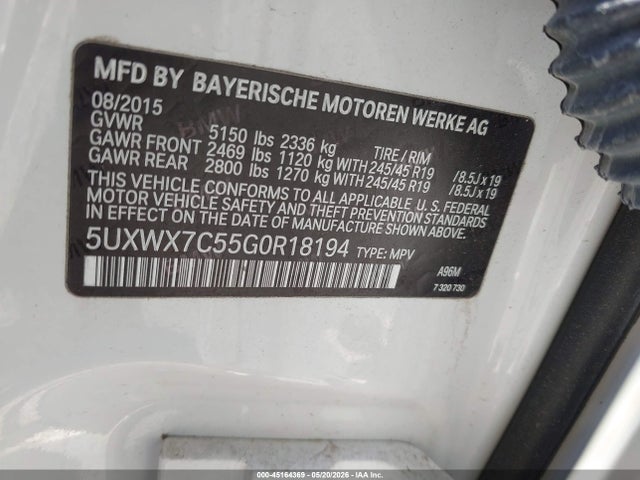 2016 Bmw X3 Xdrive35i მანქანა იყიდება აუქციონზე, vin: 5UXWX7C55G0R18194, აუქციონის ნომერი: 45164369