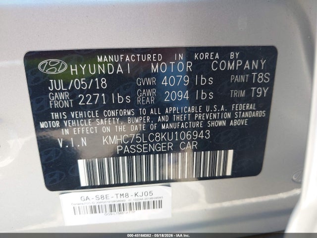 Aukcja sprzedaży 2019 Hyundai Ioniq Hybrid Sel, vin: KMHC75LC8KU106943, numer aukcji: 45164382