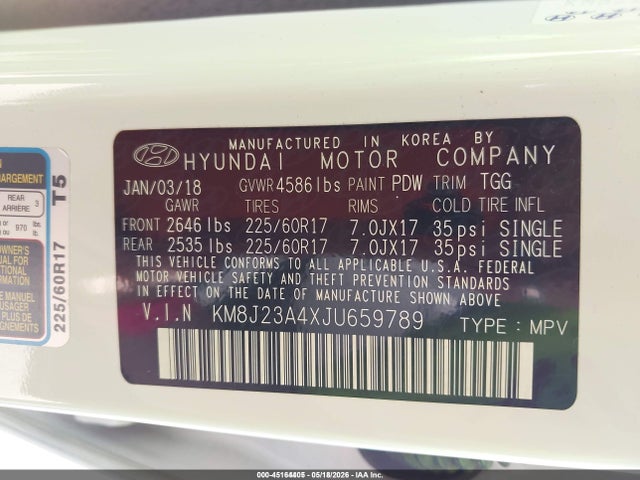 Aukcja sprzedaży 2018 Hyundai Tucson Se, vin: KM8J23A4XJU659789, numer aukcji: 45164405