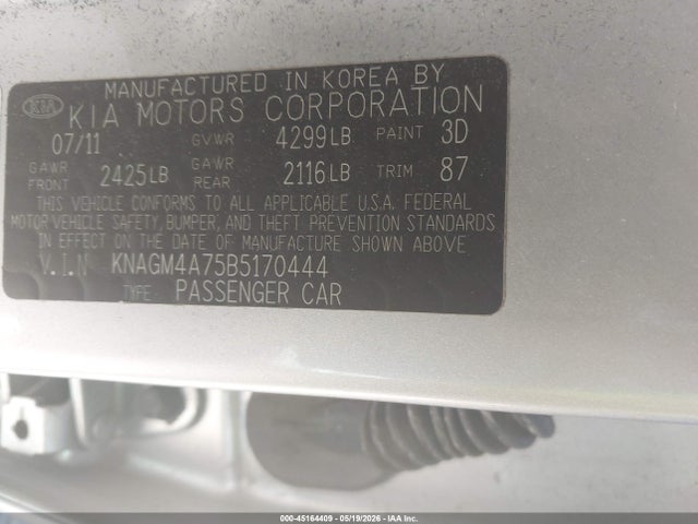 Продаж на аукціоні авто 2011 Kia Optima Lx, vin: KNAGM4A75B5170444, номер лоту: 45164409