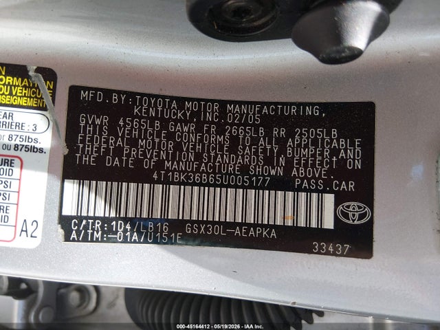 Auction sale of the 2005 Toyota Avalon Limited, vin: 4T1BK36B65U005177, lot number: 45164412