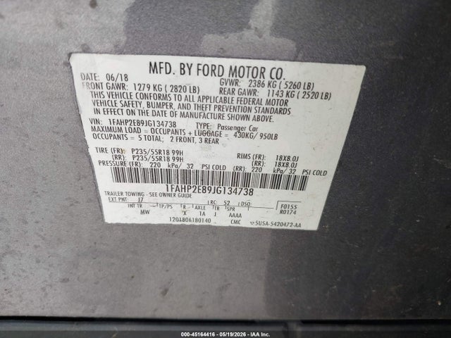 Продажа на аукционе авто 2018 Ford Taurus Sel, vin: 1FAHP2E89JG134738, номер лота: 45164416