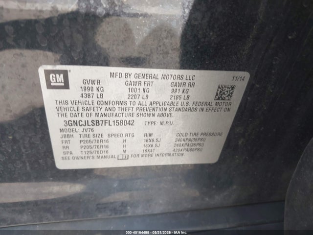 Chevrolet Trax Lt 2015 3GNCJLSB7FL158042 Image 17
