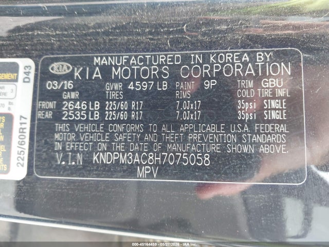 Aukcja sprzedaży 2017 Kia Sportage Lx, vin: KNDPM3AC8H7075058, numer aukcji: 45164459