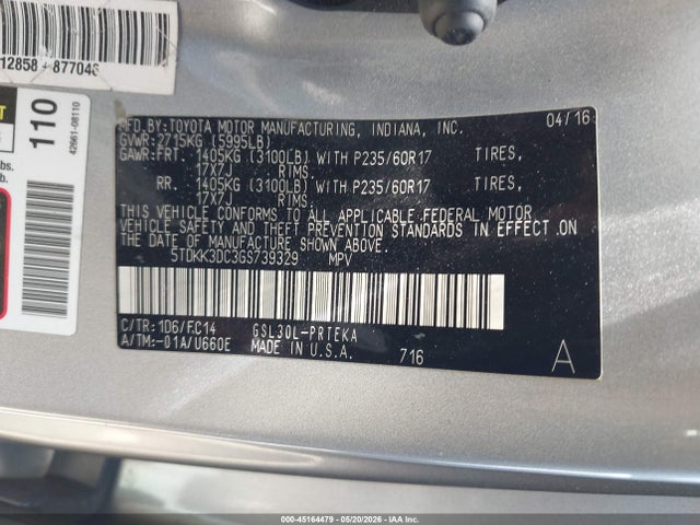 Продажа на аукционе авто 2016 Toyota Sienna Le 8 Passenger, vin: 5TDKK3DC3GS739329, номер лота: 45164479