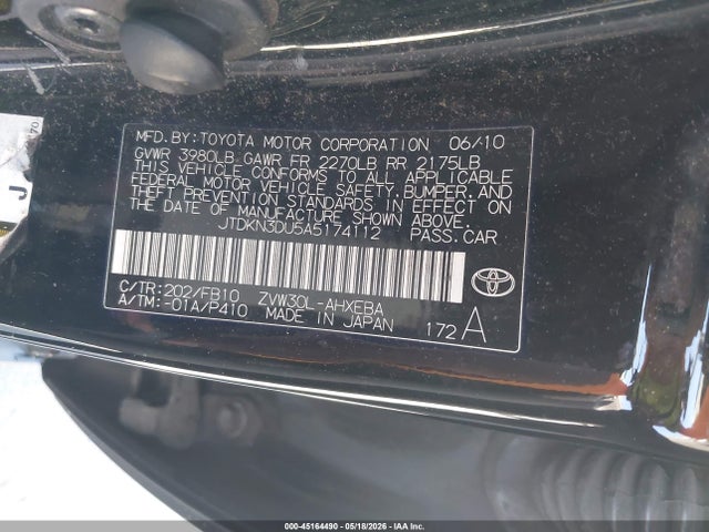 2010 Toyota Prius Ii მანქანა იყიდება აუქციონზე, vin: JTDKN3DU5A5174112, აუქციონის ნომერი: 45164490