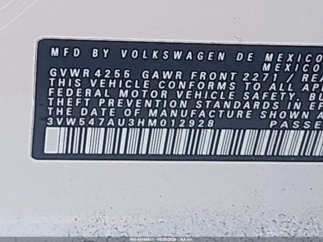45164511 :رقم المزاد ، 3VW547AU3HM012928 vin ، 2017 Volkswagen Golf Gti Se 4-door مزاد بيع