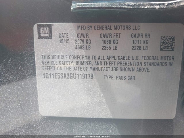 2016 Chevrolet Malibu Limited Ltz მანქანა იყიდება აუქციონზე, vin: 1G11E5SA3GU119178, აუქციონის ნომერი: 45164537
