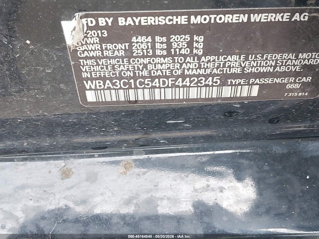 2013 Bmw 328i მანქანა იყიდება აუქციონზე, vin: WBA3C1C54DF442345, აუქციონის ნომერი: 45164540