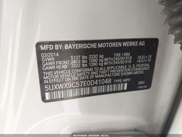 Продажа на аукционе авто 2014 Bmw X3 Xdrive28i, vin: 5UXWX9C57E0D41048, номер лота: 45164549