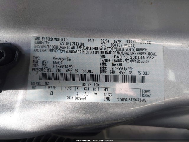 Продажа на аукционе авто 2014 Ford Focus Se, vin: 1FADP3F28EL461952, номер лота: 45164565