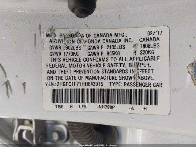 Honda Civic Ex-l 2017 2HGFC1F71HH643915 Image 9