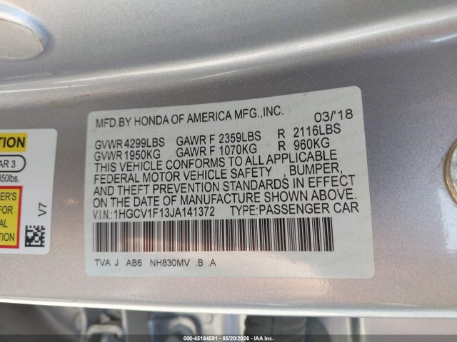 Honda ACCORD LX 2018 1HGCV1F13JA141372 Image 9