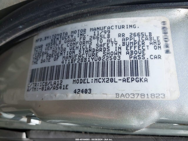 Aukcja sprzedaży 2000 Toyota Avalon Xls, vin: 4T1BF28B1YU022503, numer aukcji: 45164593