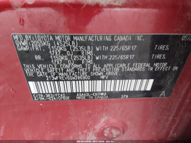 Toyota Rav4 Xle 2016 2T3WFREV6GW286900 Image 9